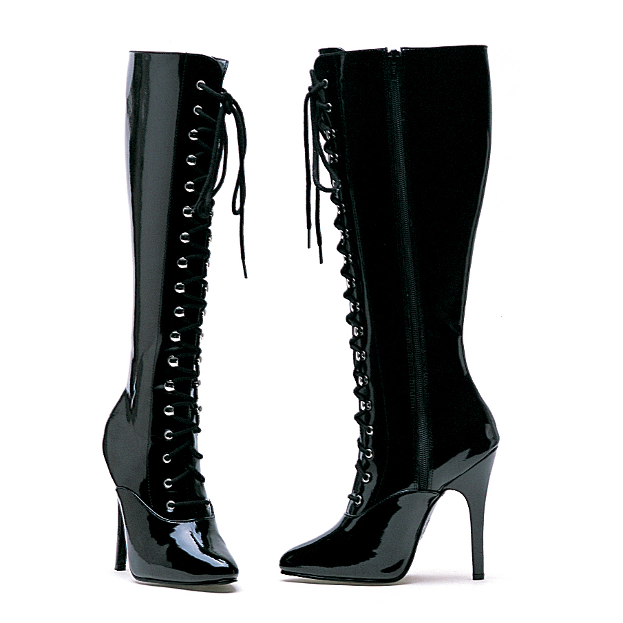 Victoria - 5 Inch Heel Lace Up Knee Boots